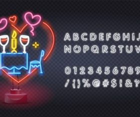 Valentine's day neon style logo and font background vector