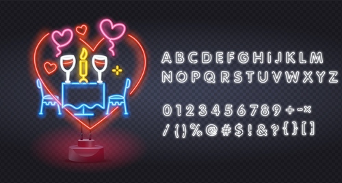 Valentine's day neon style logo and font background vector