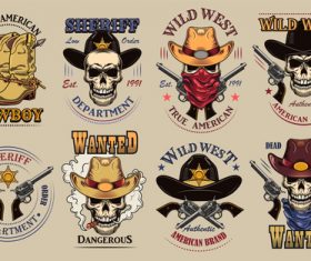 Vintage wild west flat sign set vector