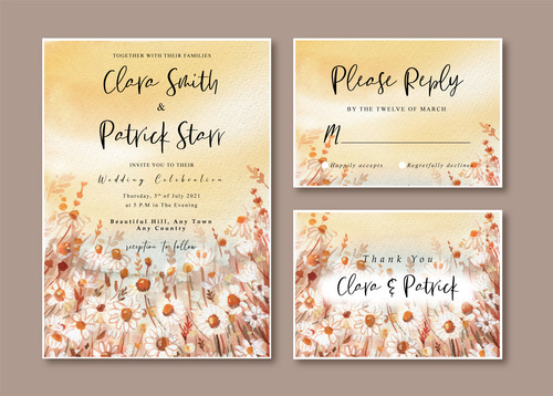 Wedding invitation card watercolor vector