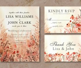 Wedding invitation card wildflowers landscape watercolor vector