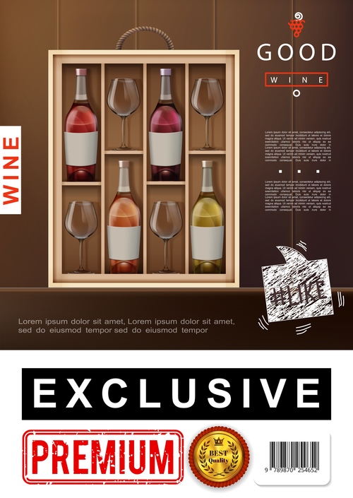 Wine alcohol realistic 3d illustration vector