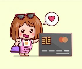 Woman and credit card cartoon icon vector