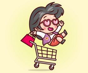 Woman and shopping cart cartoon icon vector
