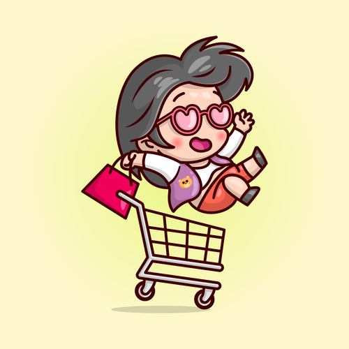 Woman and shopping cart cartoon icon vector