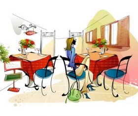 Woman in the restaurant illustration vector