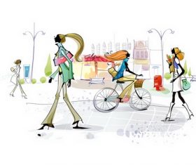 Woman on the street illustration vector