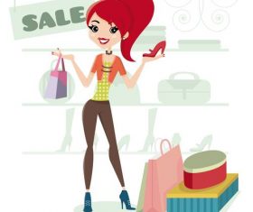 Woman shopping for shoes cartoon illustration vector