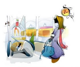 Woman shopping mall illustration vector