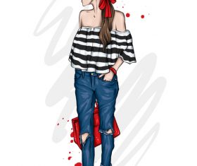 Women fashion clothes and accessories watercolor illustration vector