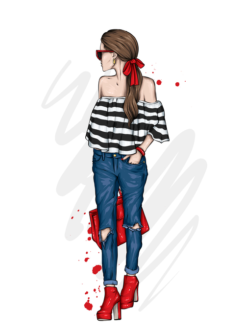 Women fashion clothes and accessories watercolor illustration vector