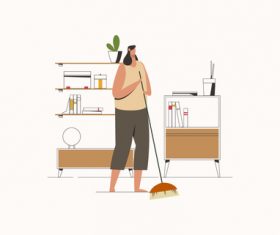 Young woman cleaning home vector