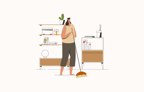 Young woman cleaning home vector
