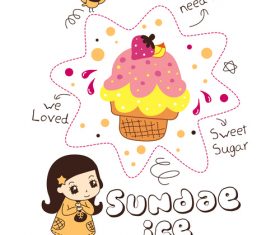 sundae ice girl doodle vector