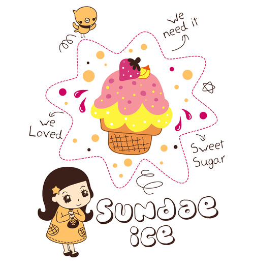sundae ice girl doodle vector