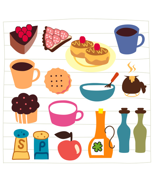 tea, coffee and cake doodle vector