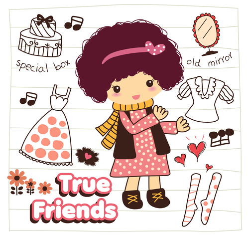 true friends doodle vector