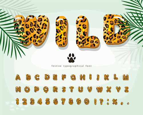 Animal skin pattern festive typographica font vector