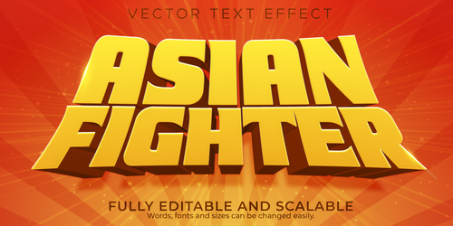 Asian fighter 3d effect text design vector