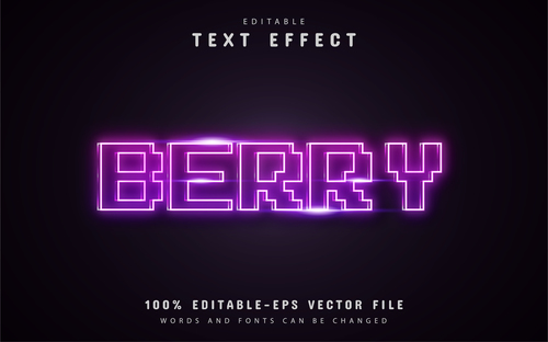Berry text purple pixel neon text effect vector