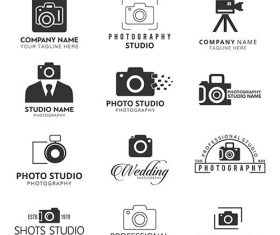 Black icons photographers set vector