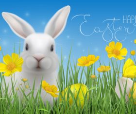 Bunny and Easter eggs in the grass vector