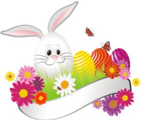 Bunny and white banner with easter eggs vector