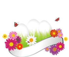 Butterflies and white banners with colorful eggs vector