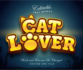 Cat lover font 3d editable font text effect vector