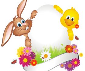 Chick and bunny easter card vector