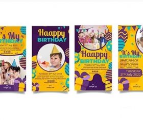 Childrens birthday instagram story templates vector