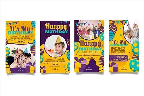 Childrens birthday instagram story templates vector