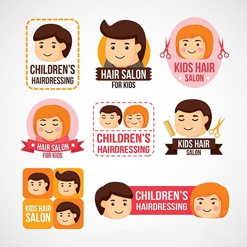 Childrens hairdressing logos vector