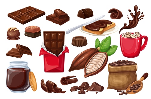Chocolate elements icons for design vector