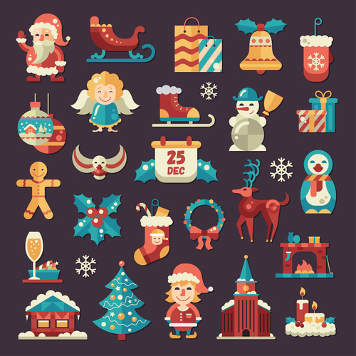 Christmas and happy new year icons set vector