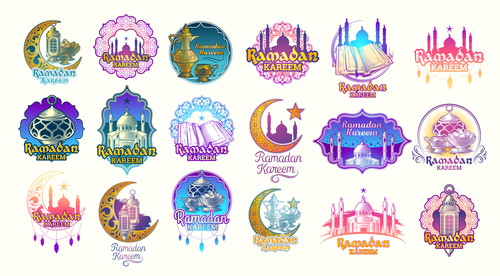 Color illustrations badges Ramadan Kareem vector
