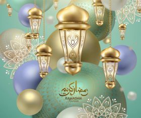 Colorful Eid mubarak lantern background card vector