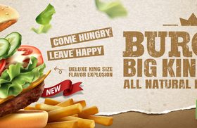 Come hungry leave happy food advertisement vector