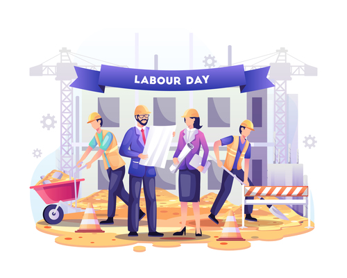 Construction workers are build buildings on labor day vector
