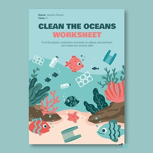 Creative ocean environment worksheet flyer vector