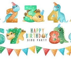 Cute little dinosaur with numbering birthday party collection vector