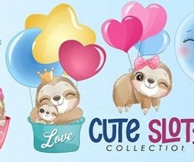 Cute little sloth watercolor illustrations vector
