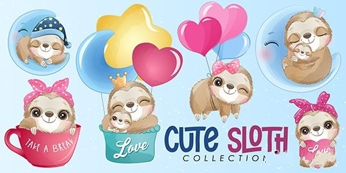 Cute little sloth watercolor illustrations vector