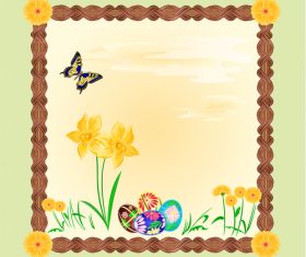 Daffodil and easter eggs frame vector