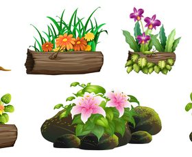 Dead wood and stones and flowers vector