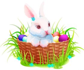 Easter background with bunny and eggs in the basket vector