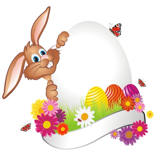 Easter card vector with bunny hiding behind egg