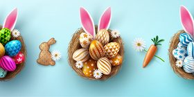 Easter eggs banners in different colors vector