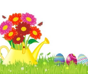 Easter greeting card vector with flowers egg