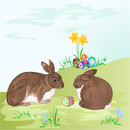 Easter rabbit and easter eggs vector